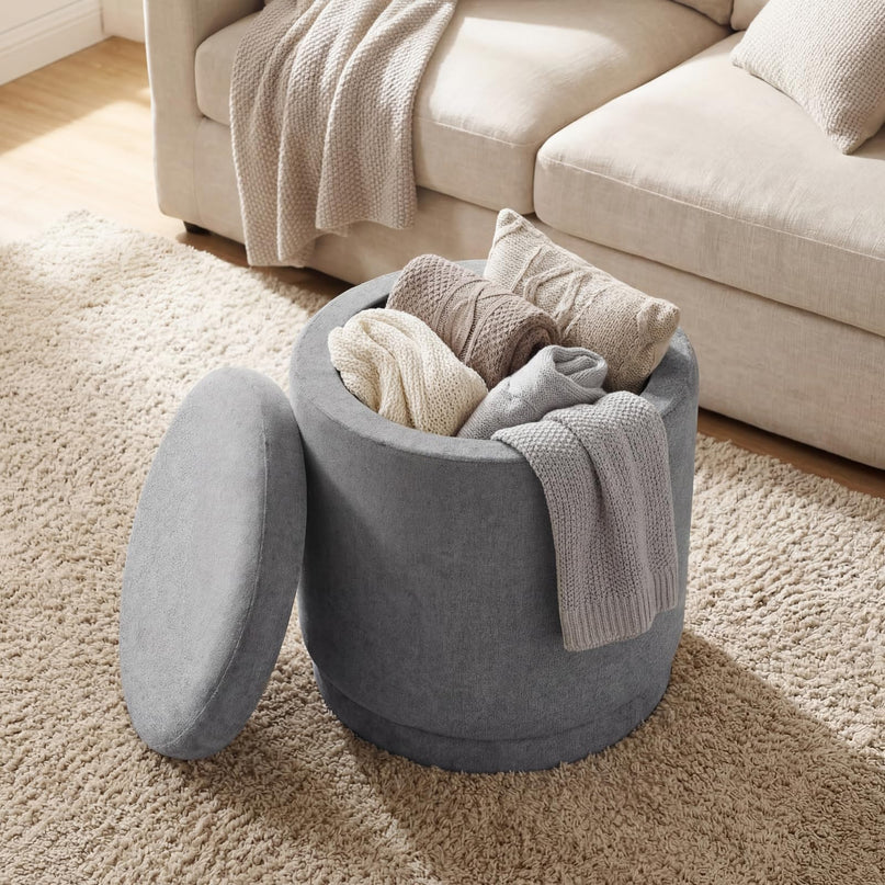 Giantex Round Ottoman with Storage Chenille Fabric Vanity Stool