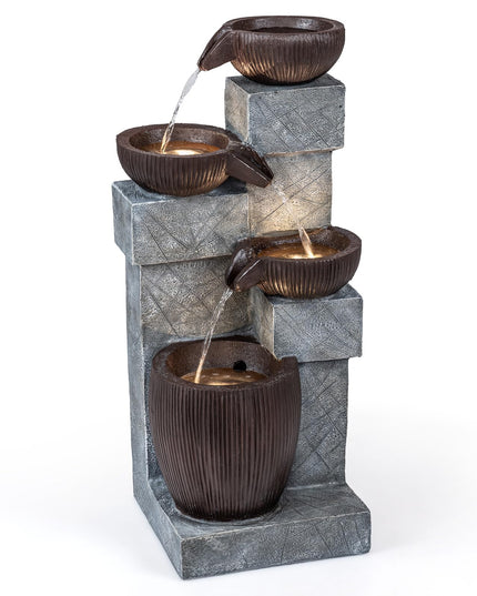 Giantex 4-Tier Cascading Bowls Waterfall Fountain with Warm LED Lights & Pump