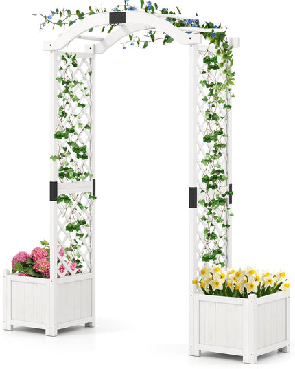 Giantex Garden Arbor with Planter, Wooden Planter Arch with Trellis, Outdoor Arch for Climbing Plants
