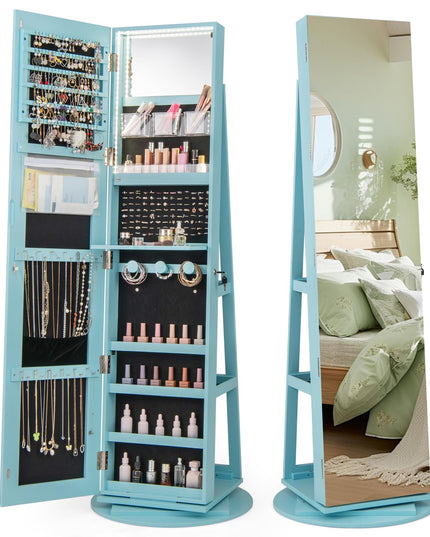 CHARMAID 63.5"H Jewelry Armoire with Full Length Mirror 360 Degree Swivel, 3-Color LED lights