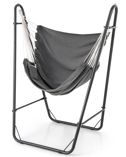 Giantex Hammock Chair with Stand - Swing Chair with Heavy Duty Metal Frame, Storage Side Pocket, Grey