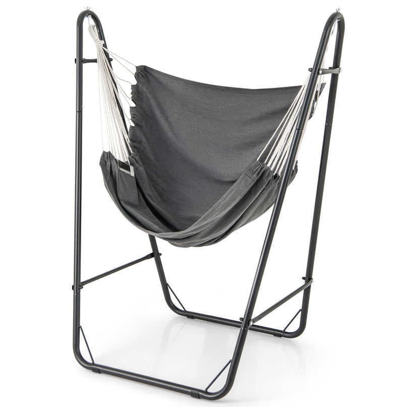 Giantex Hammock Chair with Stand - Swing Chair with Heavy Duty Metal Frame, Storage Side Pocket, Grey