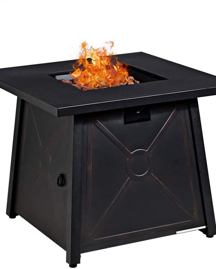 Giantex Gas Fire Table, 30 Inch Square Firepit Table 50,000BTU Fire Pits Tables w/ Waterproof Cover (Black)