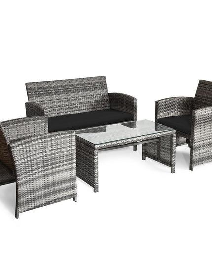 Giantex 4 Pc Rattan Patio Furniture Garden Lawn Sofa Cushioned Seat Mix Gray Wicker Conversation Sets