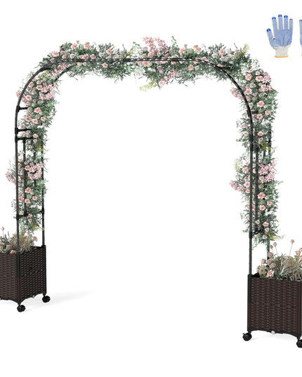 Giantex 6.6 FT Garden Arch with Trellis & 2 Planter Boxes