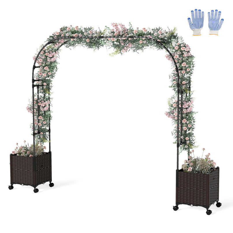 Giantex 6.6 FT Garden Arch with Trellis & 2 Planter Boxes