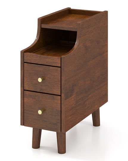 Giantex Narrow Nightstand with 2 Drawers & Pull-Out Tray for Small Spaces