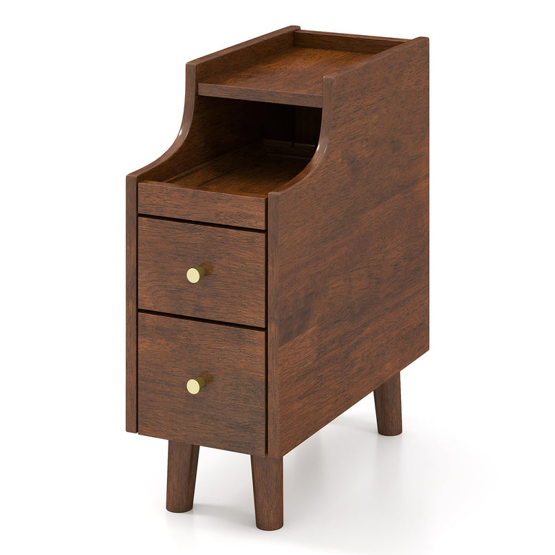 Giantex Narrow Nightstand with 2 Drawers & Pull-Out Tray for Small Spaces