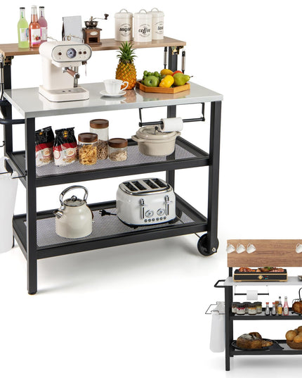 Giantex Outdoor Grill Cart - Pizza Oven Stand with Flip up Bar Table, 4-Shelf Food Prep Cooking Station with Hooks