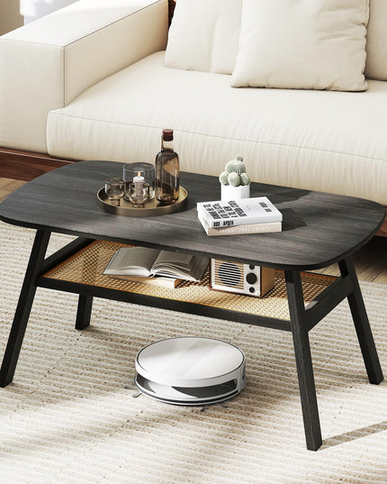 Giantex 2-Tier Mid Century Modern Rattan Coffee Table