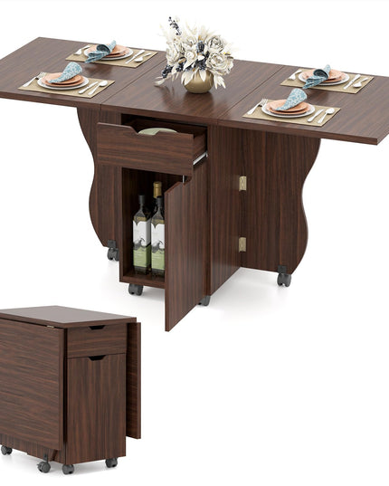 Table à manger pliable Giantex 3-en-1 avec 2 tiroirs et 2 placards