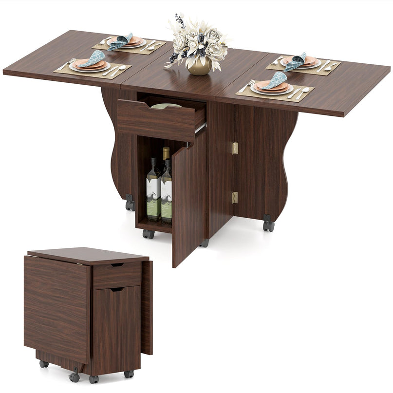 Table à manger pliable Giantex 3-en-1 avec 2 tiroirs et 2 placards