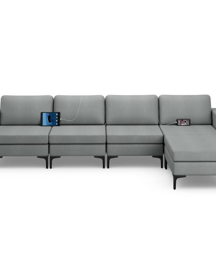 Giantex 4 Seat Convertible Sofa Couch, 123" L Sectional Sleeper with 2 or 1 USB Ports Socket