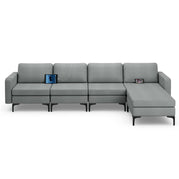 4 Seat Chaise Lounge 2 USB Sockets / Grey