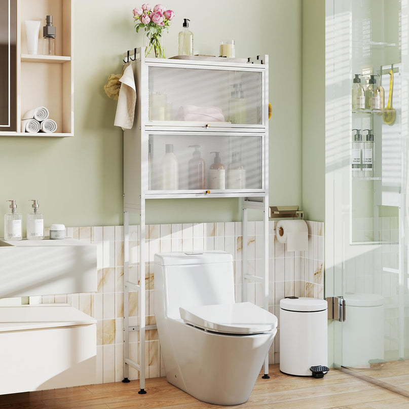 Giantex Over The Toilet Storage Cabinet with 2 Flip-up Fluted Doors