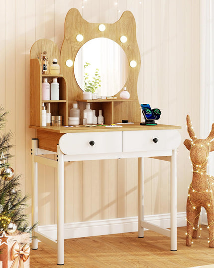 Makeup Vanity Desk with Lights & Mirror for Girls & Teenagers Bedroom