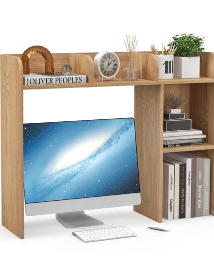 Giantex Desktop Bookshelf, Wood Desk Hutch Organizer for 27 Inch Computer Monitor