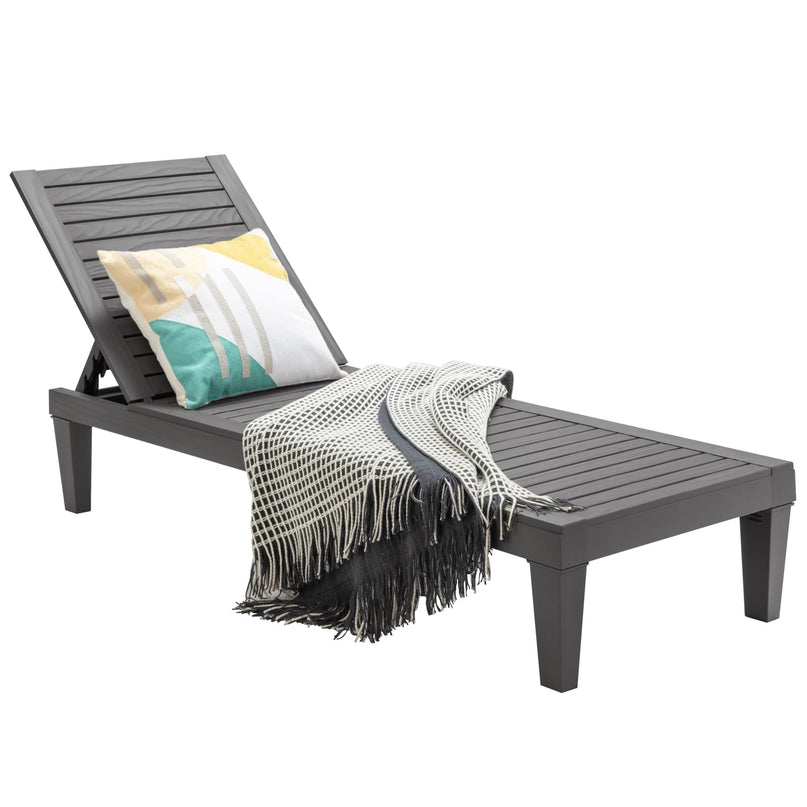 Outdoor Chaise with 5-Position Adjustable Backrest, Rust-Resistant Chaise