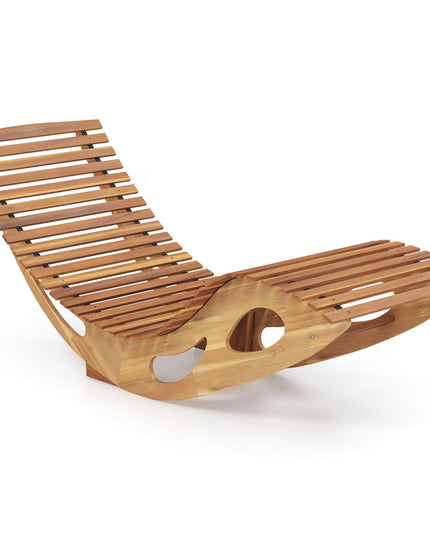 Giantex Acacia Wood Outdoor Rocking Chair, Patio Lounge Chair with Ergonomic Curved & Slatted Seat, High Back