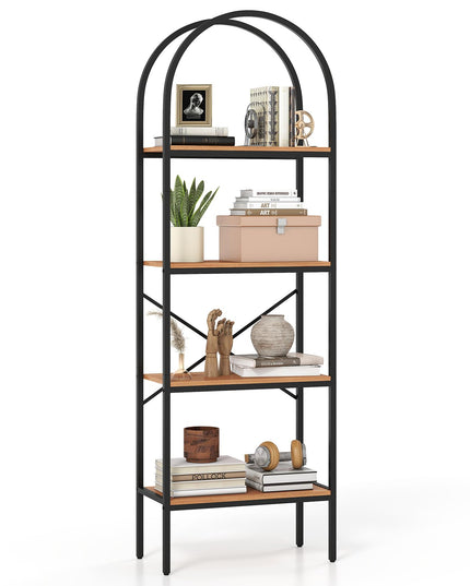 GIANTEX 4-Tier Arched Industrial Bookcase with Metal Frame (1/2)