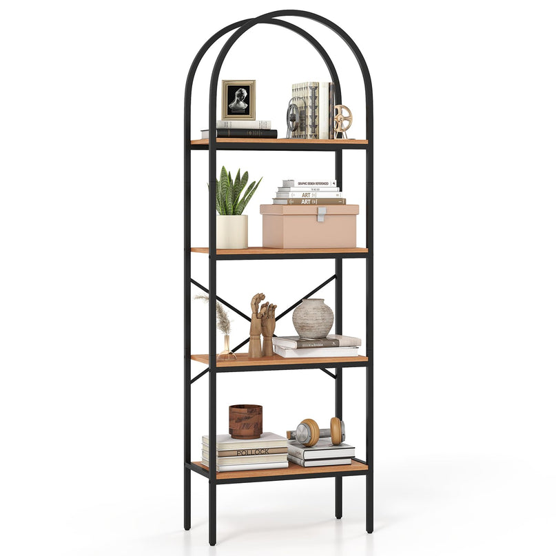 GIANTEX 4-Tier Arched Industrial Bookcase with Metal Frame (1/2)