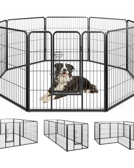 Giantex Dog Playpen Outdoor 32" H - 8/16 Panels Metal Pet Fence for Medium Dogs, Heavy Duty Dog Pen Exercise Fence with Door
