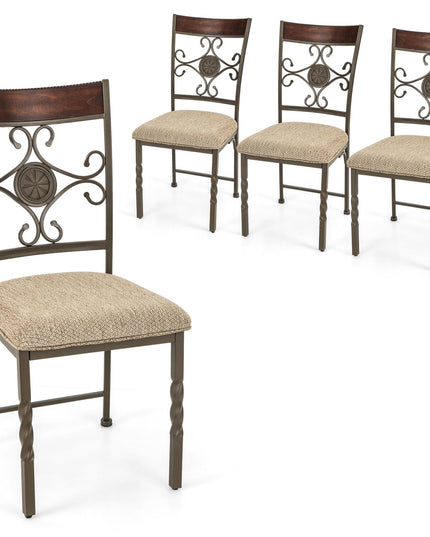 Giantex Upholstered Dining Chair Set, Vintage Metal Dining Chairs with Soft Padded Seat Cushion