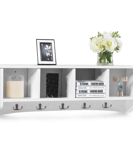 Giantex Wall-Mounted Storage Shelf W/4 Storage Units and 5 Dual Hooks