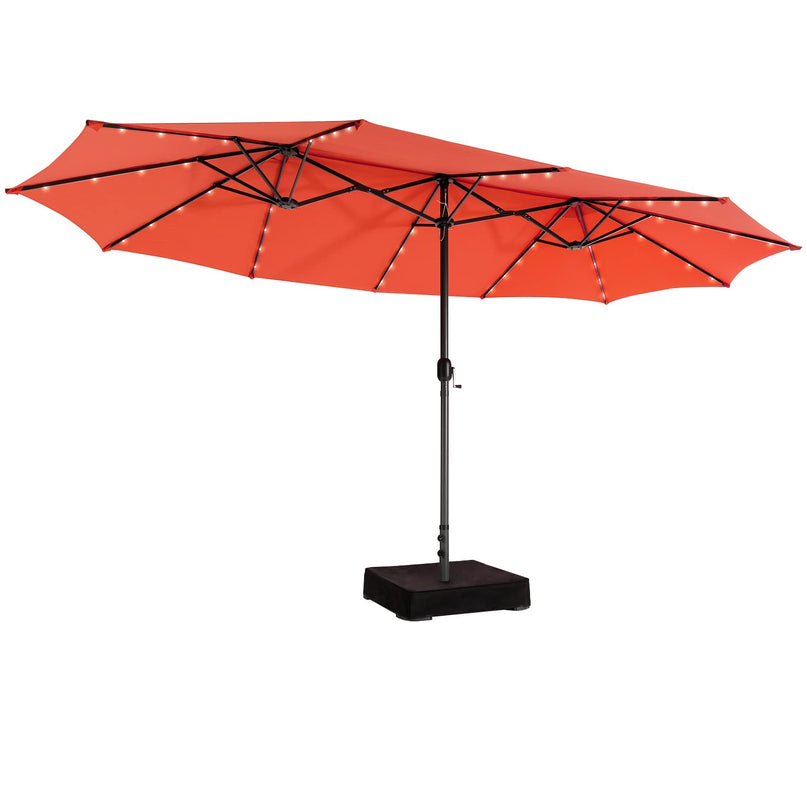 15ft Large Outdoor Umbrella Double-Sided, 48 Solar Lights, Auto-Charging Solar Panel