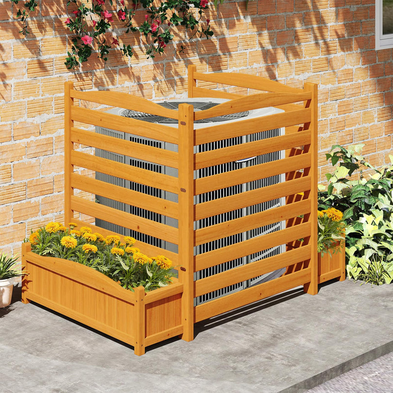 Giantex Clôture de climatiseur extérieure, brise-vue en bois avec jardinière