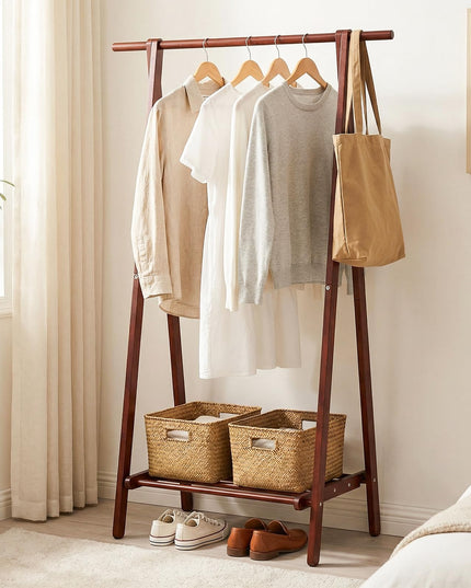 Portant à vêtements Giantex en bois d'hévéa massif avec étagère de rangement pour vêtements, chapeaux, sacs à main