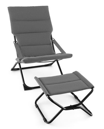 Giantex Patio Folding Chairs with Footrest, Outdoor Lounge Chair with Removable Cushion
