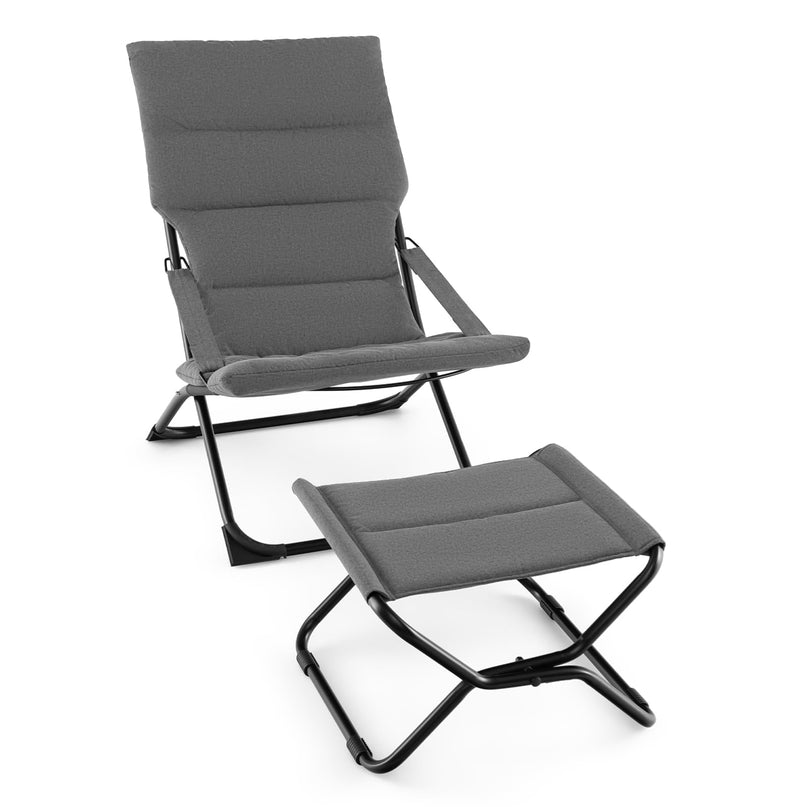 Giantex Patio Folding Chairs with Footrest, Outdoor Lounge Chair with Removable Cushion