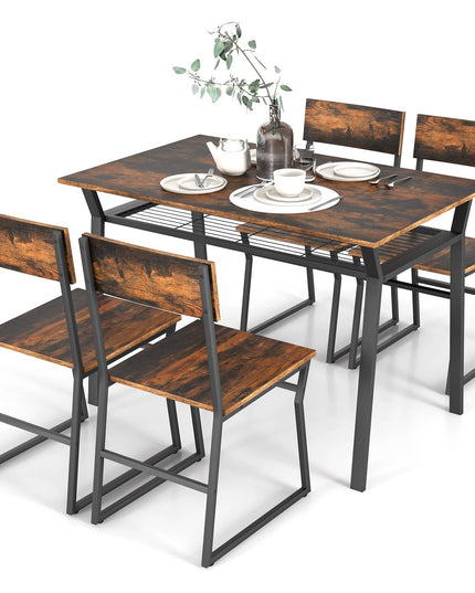 Giantex Dining Table Set for 4, 47”L x 28”W Rectangular Kitchen Table w/ 4 Trapezoid Chairs