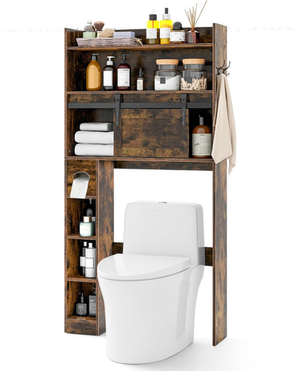 Giantex Over The Toilet Storage Cabinet, 6-Tier Freestanding above Toilet Rack with Gliding Door