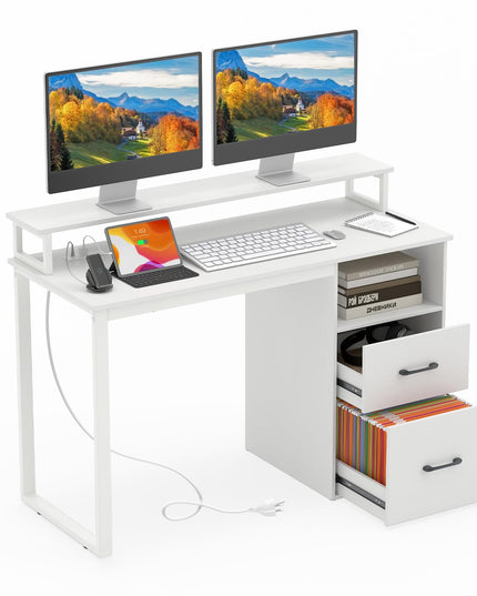 Giantex 48 Inch Computer Desk with Power Outlets & File Drawer