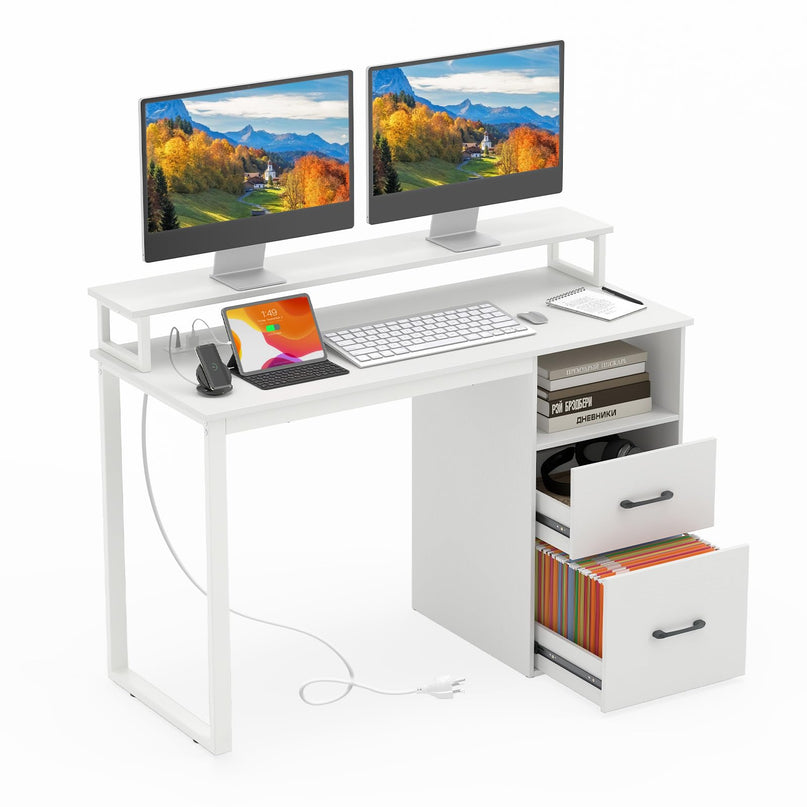 Giantex 48 Inch Computer Desk with Power Outlets & File Drawer