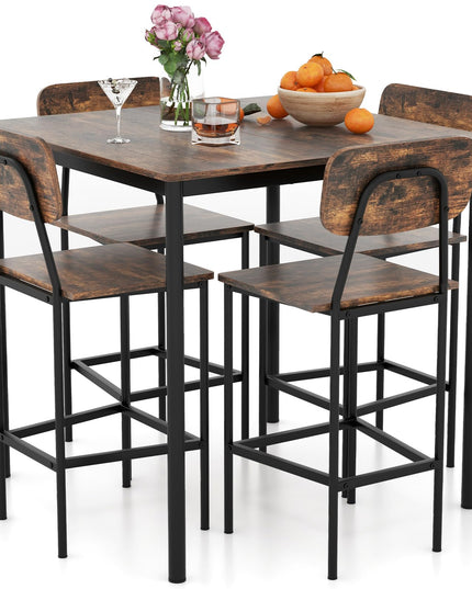 Giantex 5-Piece Dining Table Set W/Counter Height Table & 4 Bar Stools