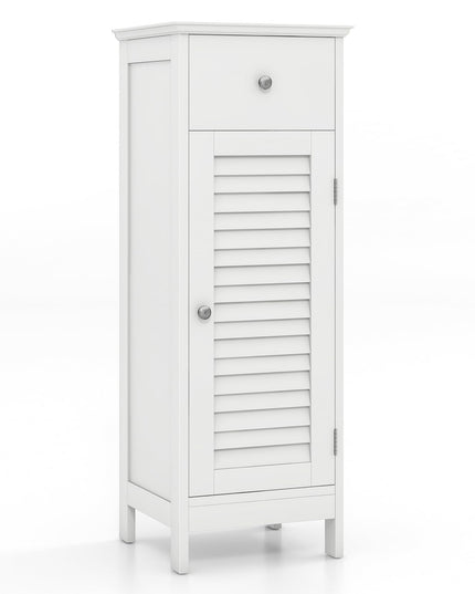 Giantex Bathroom Floor Storage Cabinet - Freestanding Side Cabinet with 1 Door, 1 Drawer & 3-Height Adjustable Shelf