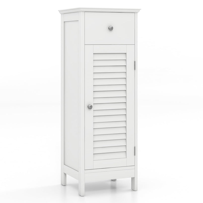 Giantex Bathroom Floor Storage Cabinet - Freestanding Side Cabinet with 1 Door, 1 Drawer & 3-Height Adjustable Shelf