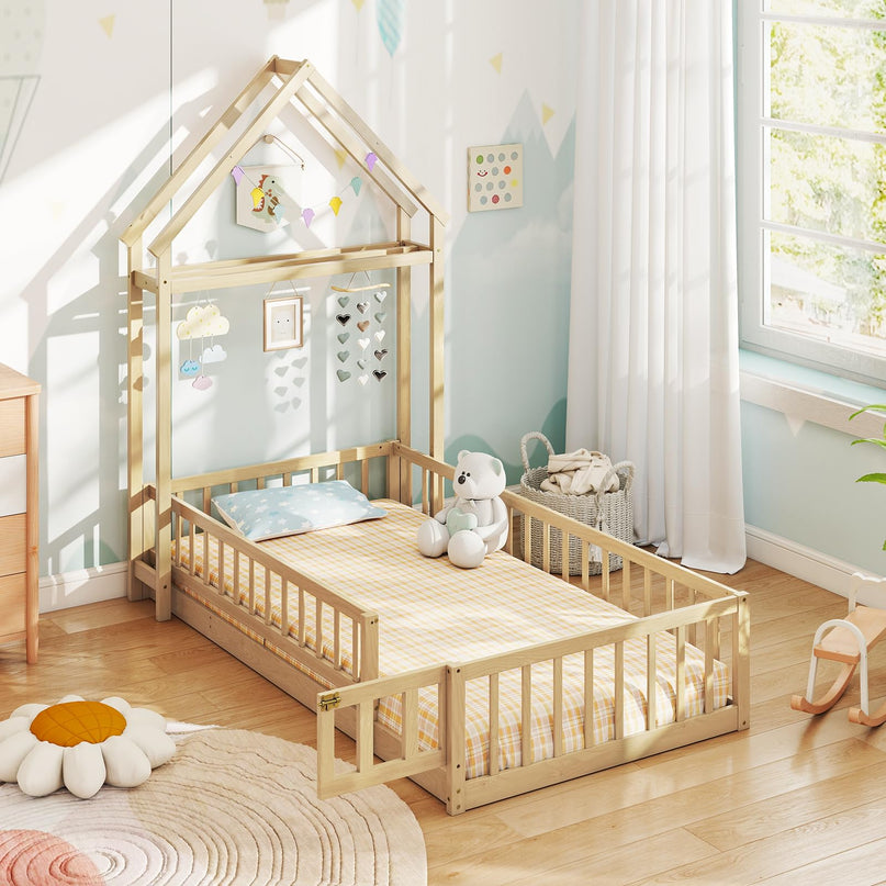 Giantex Twin House Floor Bed for Kids for Girls or Boys