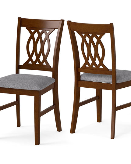 Chaises de salle à manger tapissées Giantex avec sièges rembourrés, dossiers à motifs et cadres robustes en bois d'hévéa