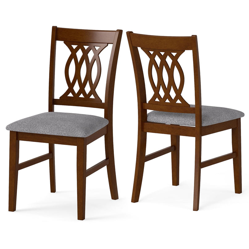 Chaises de salle à manger tapissées Giantex avec sièges rembourrés, dossiers à motifs et cadres robustes en bois d'hévéa