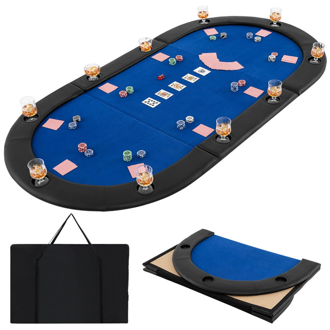 Plateau de table de poker Giantex 84" x 42", dessus de table de poker de blackjack ovale pliable en trois pour 10 joueurs avec sac de transport