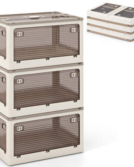 Giantex Storage Bins with Lids and Hidden Wheels, 3/6 Pack Stackable Collapsible Storage Boxes with 5 Opening Doors