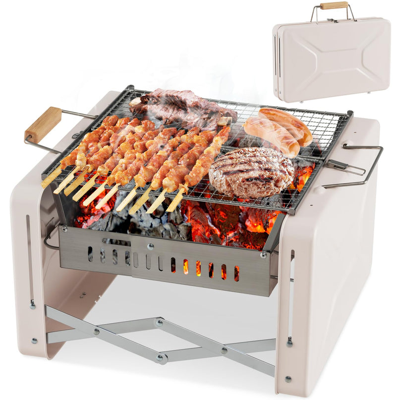 Giantex Portable Charcoal Grill - 15" Small Barbecue Grill, Folding BBQ Grill with Removable Grill Grids & Charcoal Box