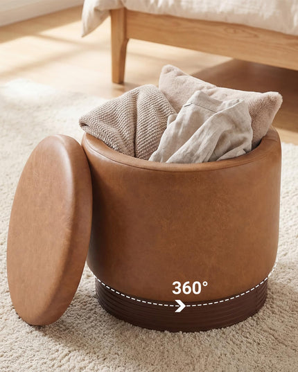 Giantex Round Ottoman with Storage 360° Swivel Faux Leather Vanity Stool