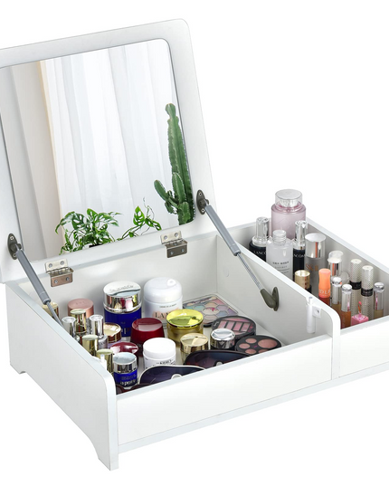 Countertop Vanity with Flip Top Mirror, 24inch Tabletop Laptop Desk with 2 Compartments Organizer
