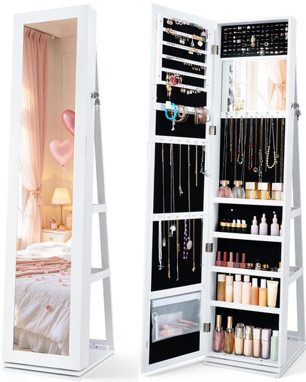 CHARMAID Lockable Standing Swivel Jewelry Armoire with Full Length Mirror