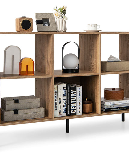 Giantex 6 Cube Bookcase, 3-Tier 47" Long Wood Bookshelf w/ 5 Metal Legs, Adjustable Shelf, Anti-toppling Device